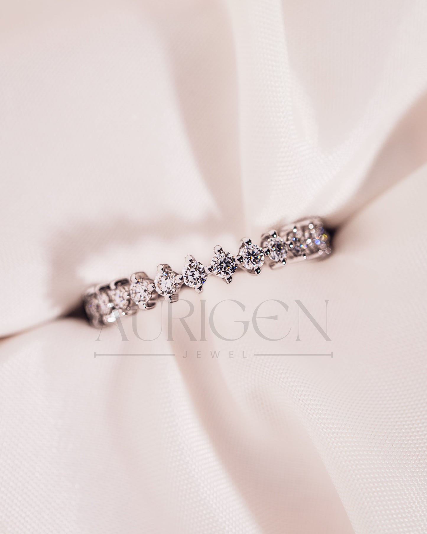 3/4 Eternity Round Moissanite and Leb Diamond Engagement Band 14K White Gold