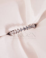 3/4 Eternity Round Moissanite and Leb Diamond Engagement Band 14K White Gold
