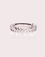 3/4 Eternity Round Moissanite and Leb Diamond Engagement Band 14K White Gold