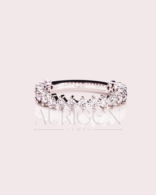 3/4 Eternity Round Moissanite and Leb Diamond Engagement Band 14K White Gold