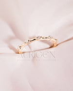 Delicate 14K Solid Gold Engagement Band with Moissanite & leb Diamonds