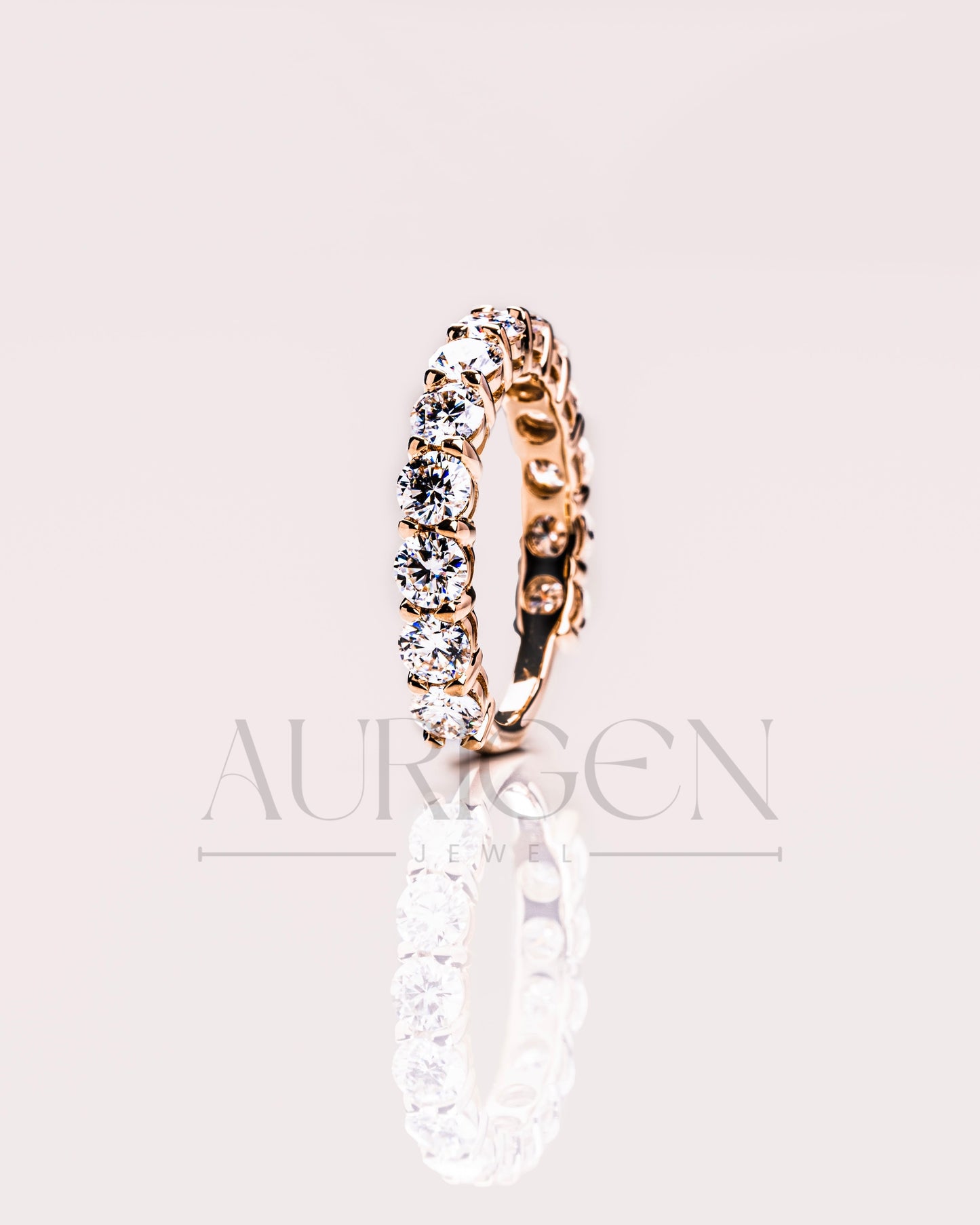 Round Moissanite & Leb Grown Diamond Eternity Band in 14K Solid Gold