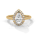 Pear Cut Moissanite Diamond Engagement Ring with Halo in 14k Solid Gold Setting
