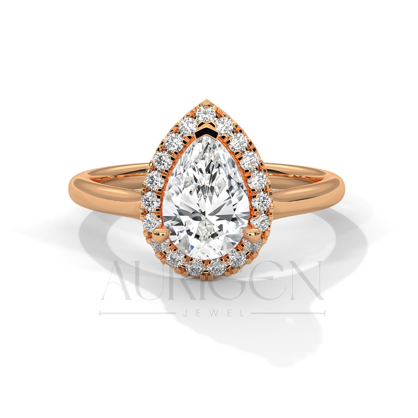 Pear Cut Moissanite Diamond Engagement Ring with Halo in 14k Solid Gold Setting