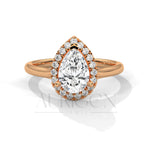 Pear Cut Moissanite Diamond Engagement Ring with Halo in 14k Solid Gold Setting