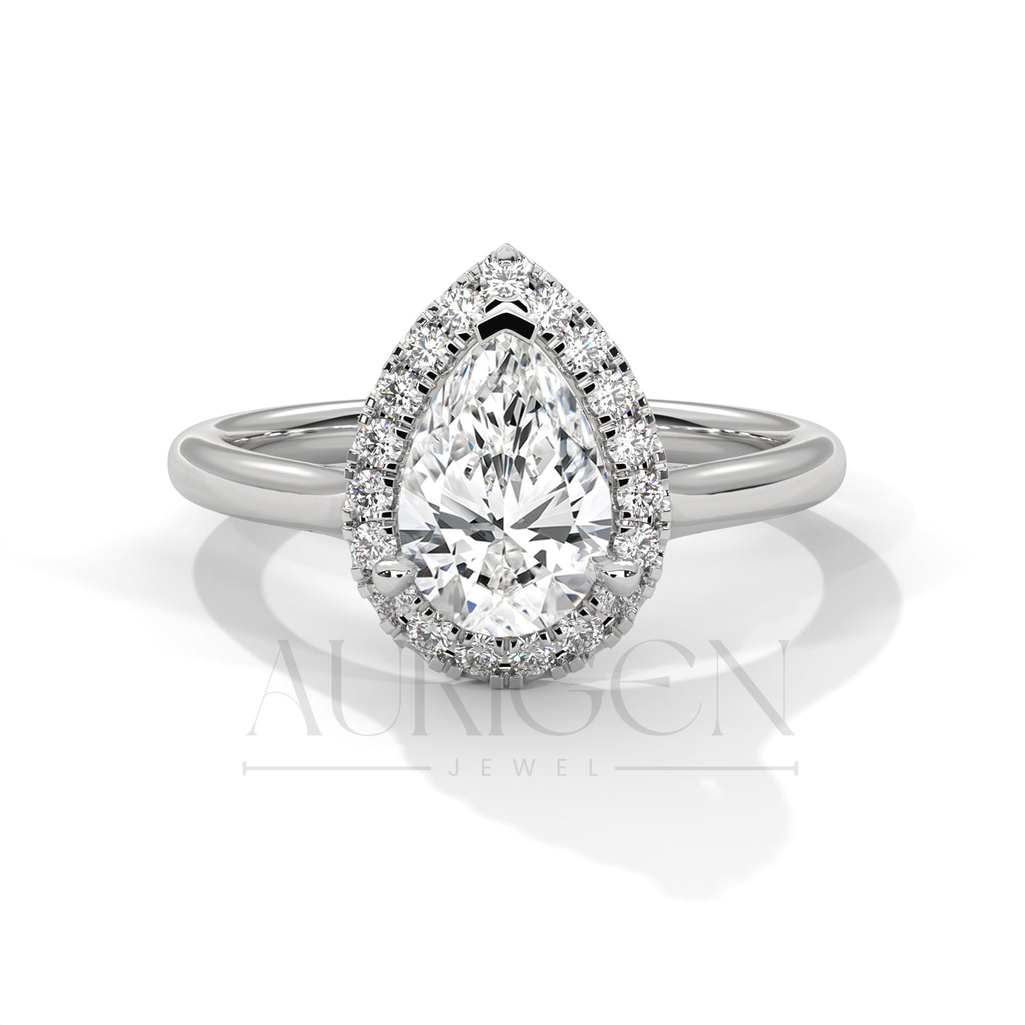 Pear Cut Moissanite Diamond Engagement Ring with Halo in 14k Solid Gold Setting