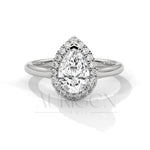 Pear Cut Moissanite Diamond Engagement Ring with Halo in 14k Solid Gold Setting