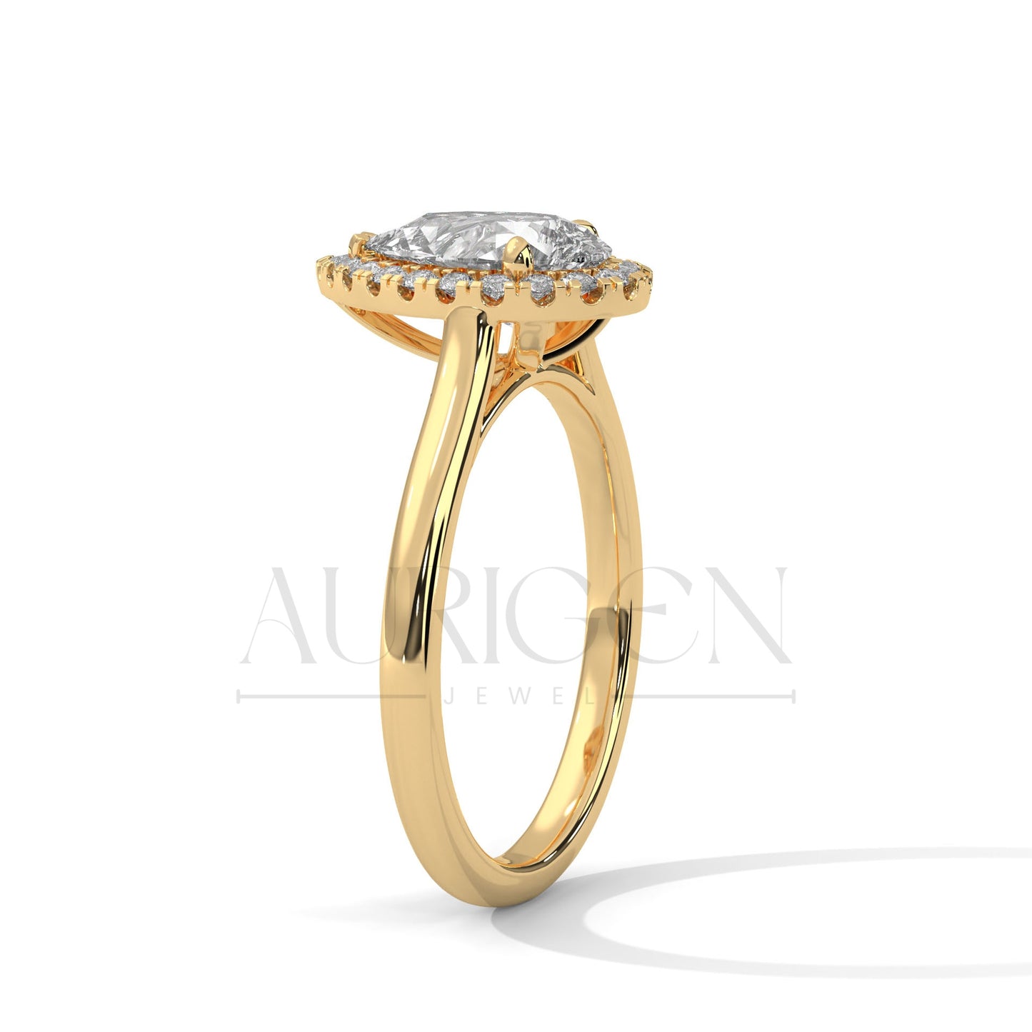 Pear Cut Moissanite Diamond Engagement Ring with Halo in 14k Solid Gold Setting