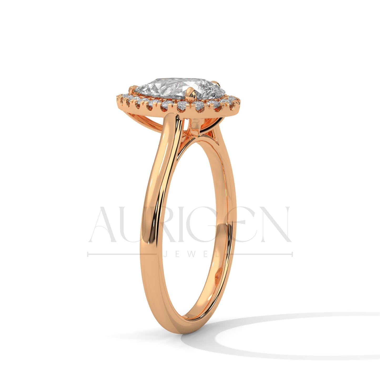 Pear Cut Moissanite Diamond Engagement Ring with Halo in 14k Solid Gold Setting