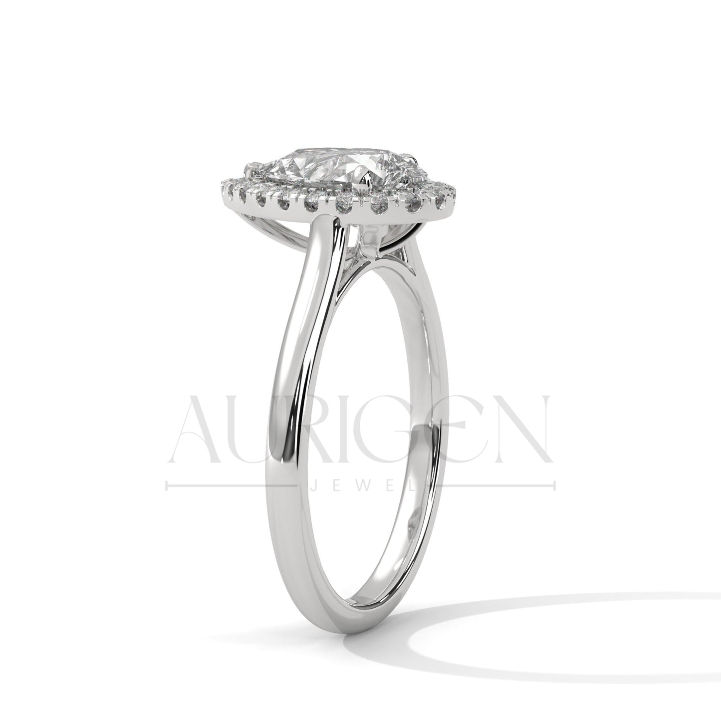 Pear Cut Moissanite Diamond Engagement Ring with Halo in 14k Solid Gold Setting