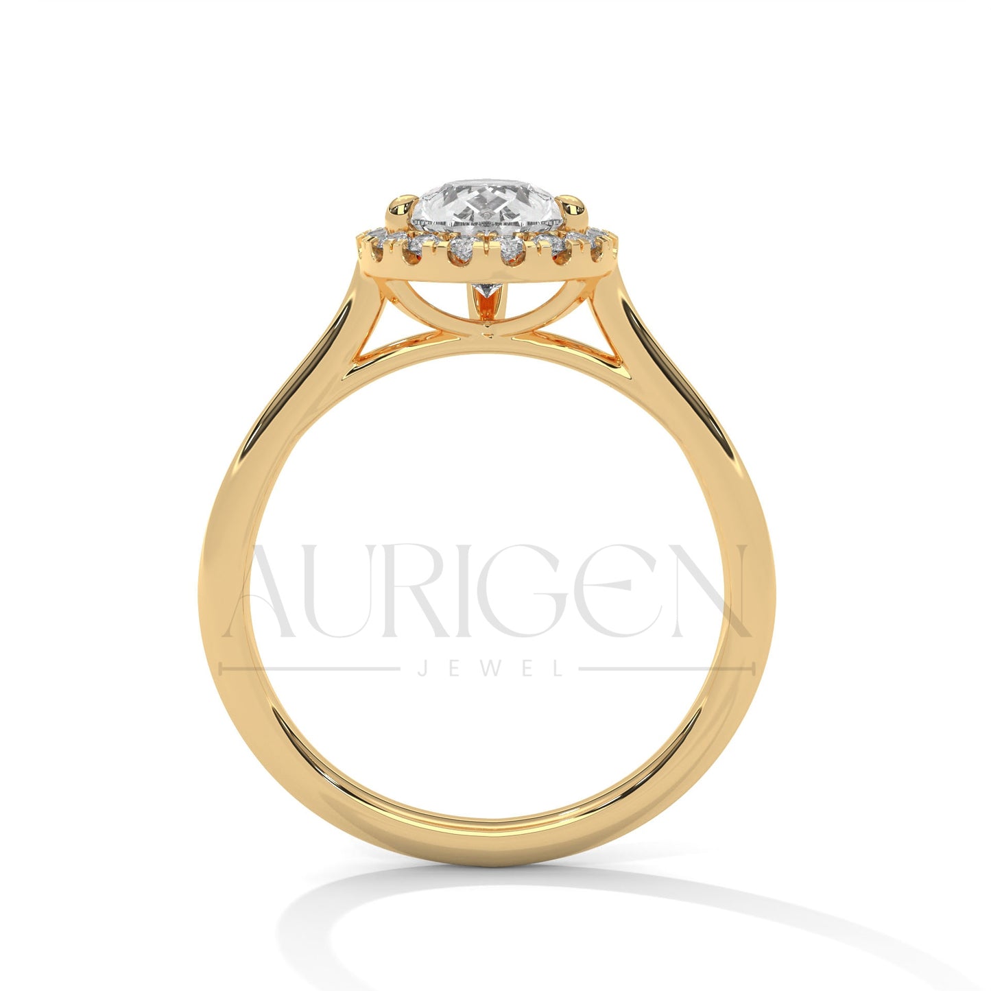 Pear Cut Moissanite Diamond Engagement Ring with Halo in 14k Solid Gold Setting