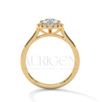 Pear Cut Moissanite Diamond Engagement Ring with Halo in 14k Solid Gold Setting