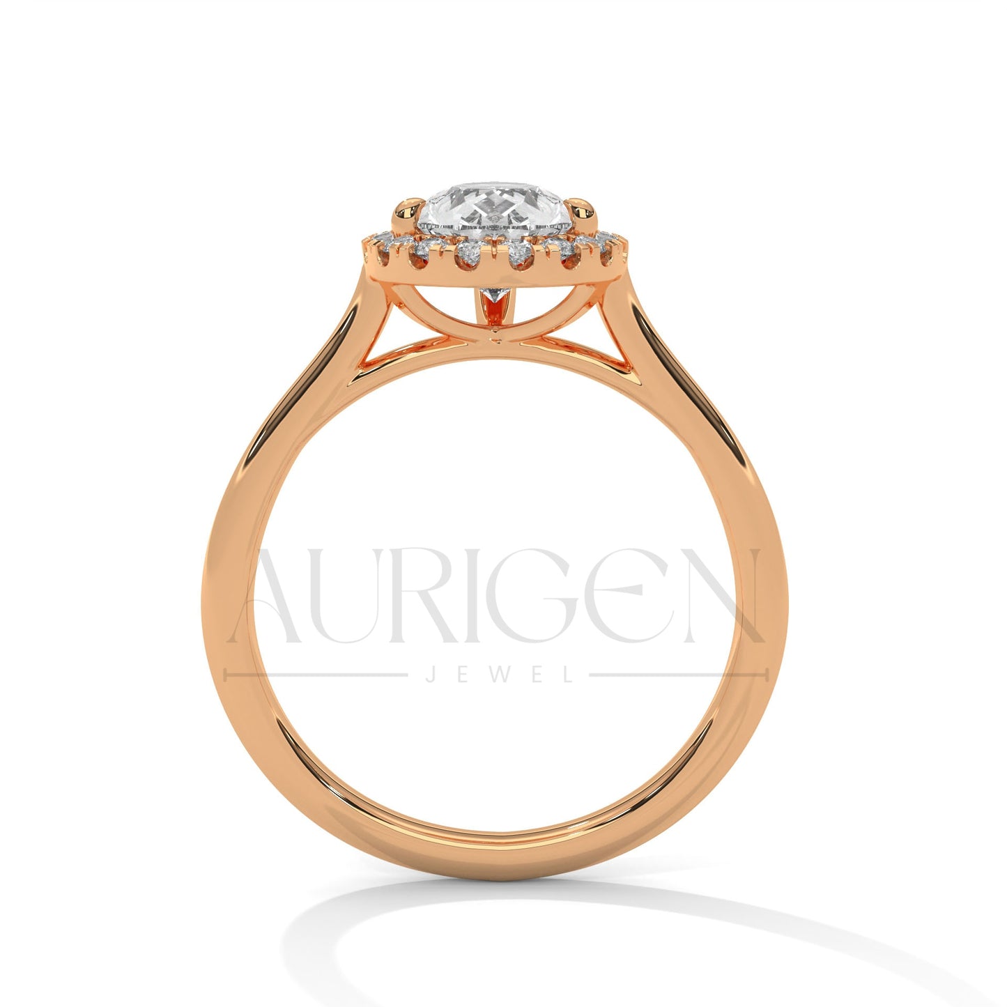 Pear Cut Moissanite Diamond Engagement Ring with Halo in 14k Solid Gold Setting