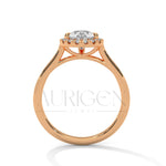 Pear Cut Moissanite Diamond Engagement Ring with Halo in 14k Solid Gold Setting