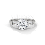 Classic 2.00 CT Round Brilliant Cut with Tapered Baguette Side Stones in 14K Solid Gold Ring