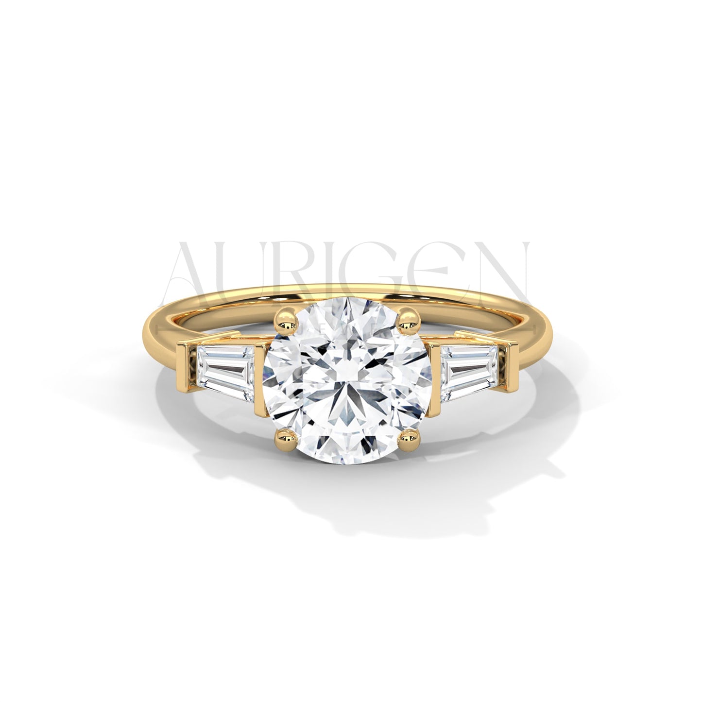 Classic 2.00 CT Round Brilliant Cut with Tapered Baguette Side Stones in 14K Solid Gold Ring