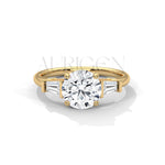 Classic 2.00 CT Round Brilliant Cut with Tapered Baguette Side Stones in 14K Solid Gold Ring