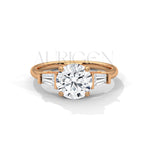 Classic 2.00 CT Round Brilliant Cut with Tapered Baguette Side Stones in 14K Solid Gold Ring
