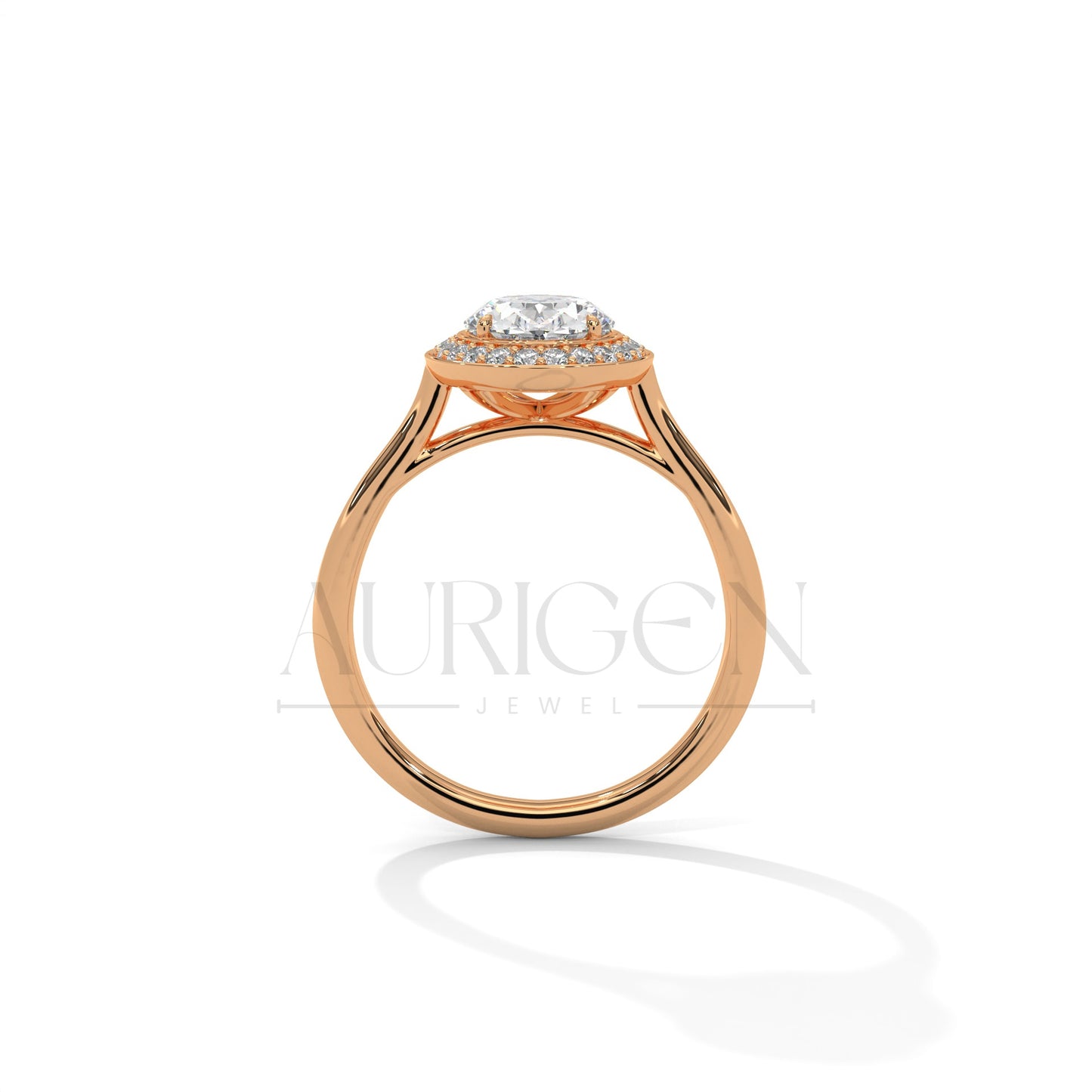 Oval Cut Halo Moissanite Diamond Ring in 14K Solid Gold – Sleek, Sparkling, Timeless