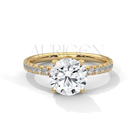 2.0 CT Round Brilliant Cut Diamond Pave Engagement Ring in 14K Solid Gold