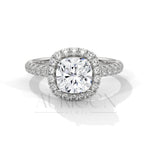 Luxurious Cushion Cut Engagement Ring with Halo and Pave Diamonds In 14K Solid Gold Ring