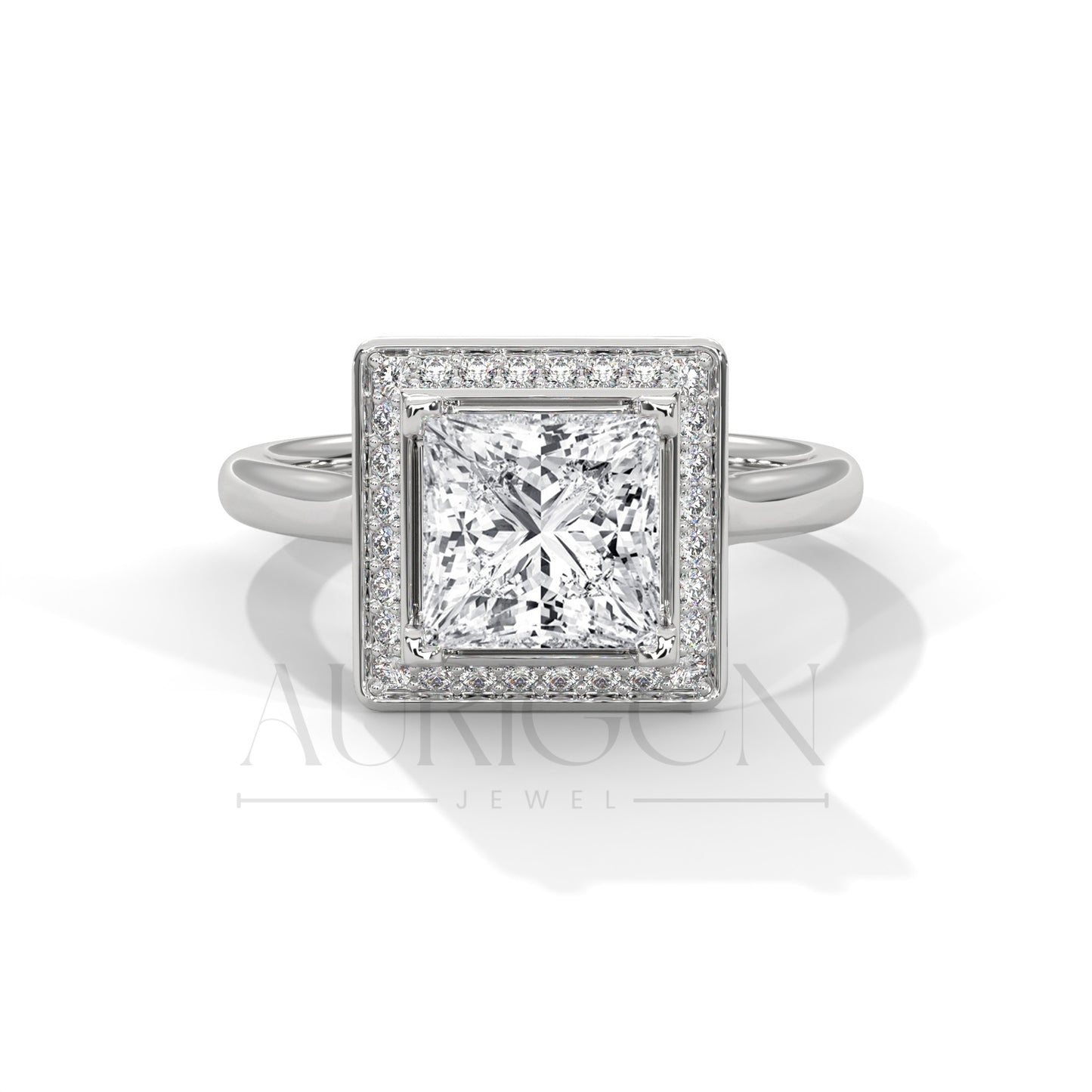 2.0 CT Princess Cut Diamond Engagement Ring with Halo in 14K Solid Gold