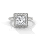 2.0 CT Princess Cut Diamond Engagement Ring with Halo in 14K Solid Gold