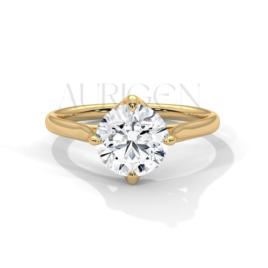 Round Brilliant Cut Solitaire Engagement Ring in 14K Yellow Gold Classic 4 Prong Setting