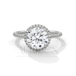 14K Solid Gold Round Brilliant Cut Diamond Ring with Halo and Pave Setting