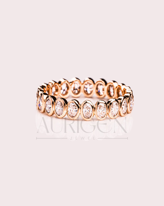 Brilliant Oval Cut Moissanite & Leb Diamond Bezel Set Eternity Band – 14K Solid Gold