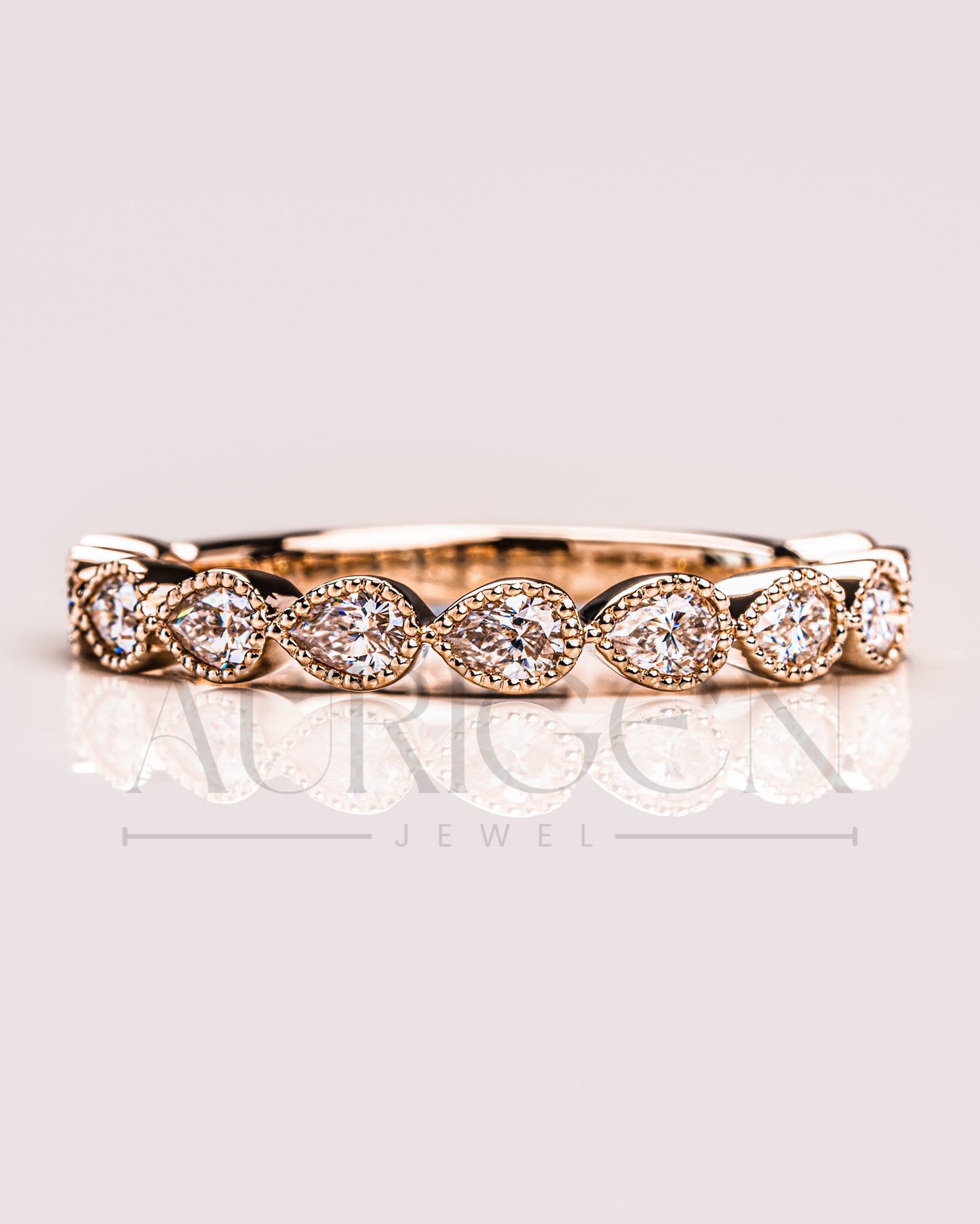 ¾ Eternity Milgrain Set East West Pear Moissanite and Leb Diamond Band