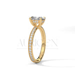 Oval Cut Engagement Ring with Pave Band – 14K Solid Gold, Classic Elegance