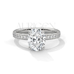 Oval Cut Engagement Ring with Pave Band – 14K Solid Gold, Classic Elegance