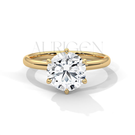 Round Brilliant Cut Solitaire Engagement Ring in Classic 6-Prong Yellow Gold