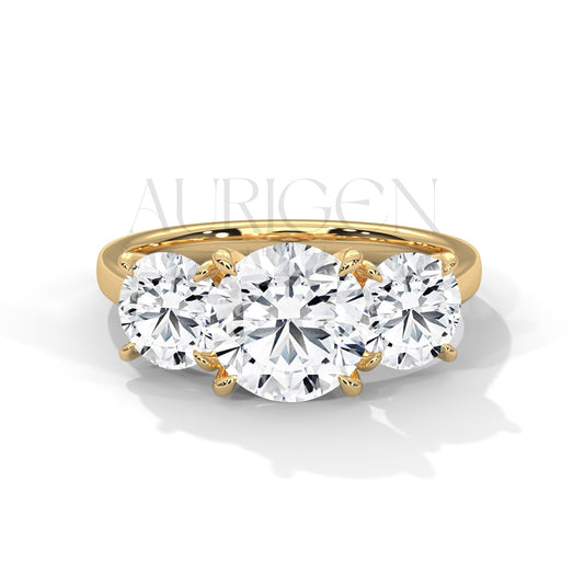 Classic Three Stone Round Cut Moissanite Diamond Ring in 14K Solid Gold