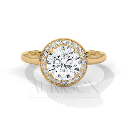 Dazzling 2.0 CT Round Cut Halo Diamond Engagement Ring in 14K Solid Gold