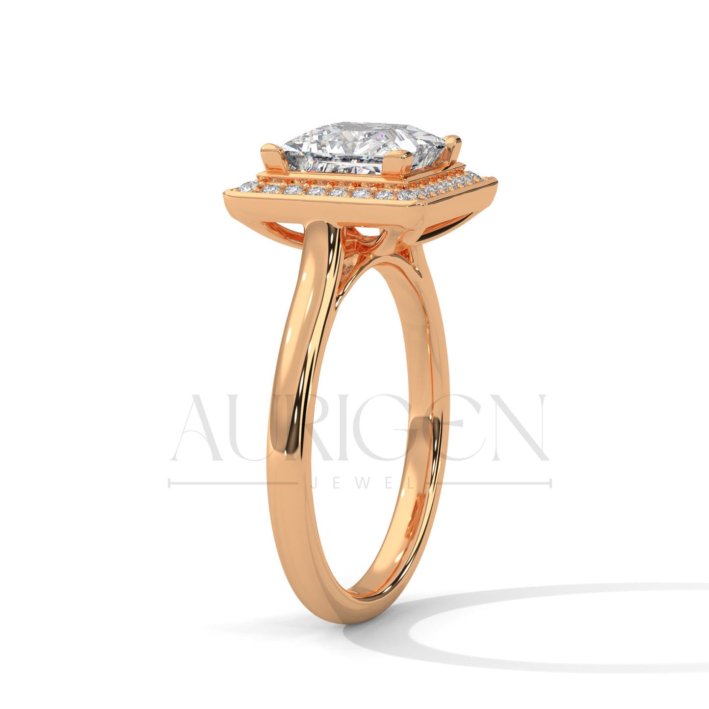 2.0 CT Princess Cut Diamond Engagement Ring with Halo in 14K Solid Gold
