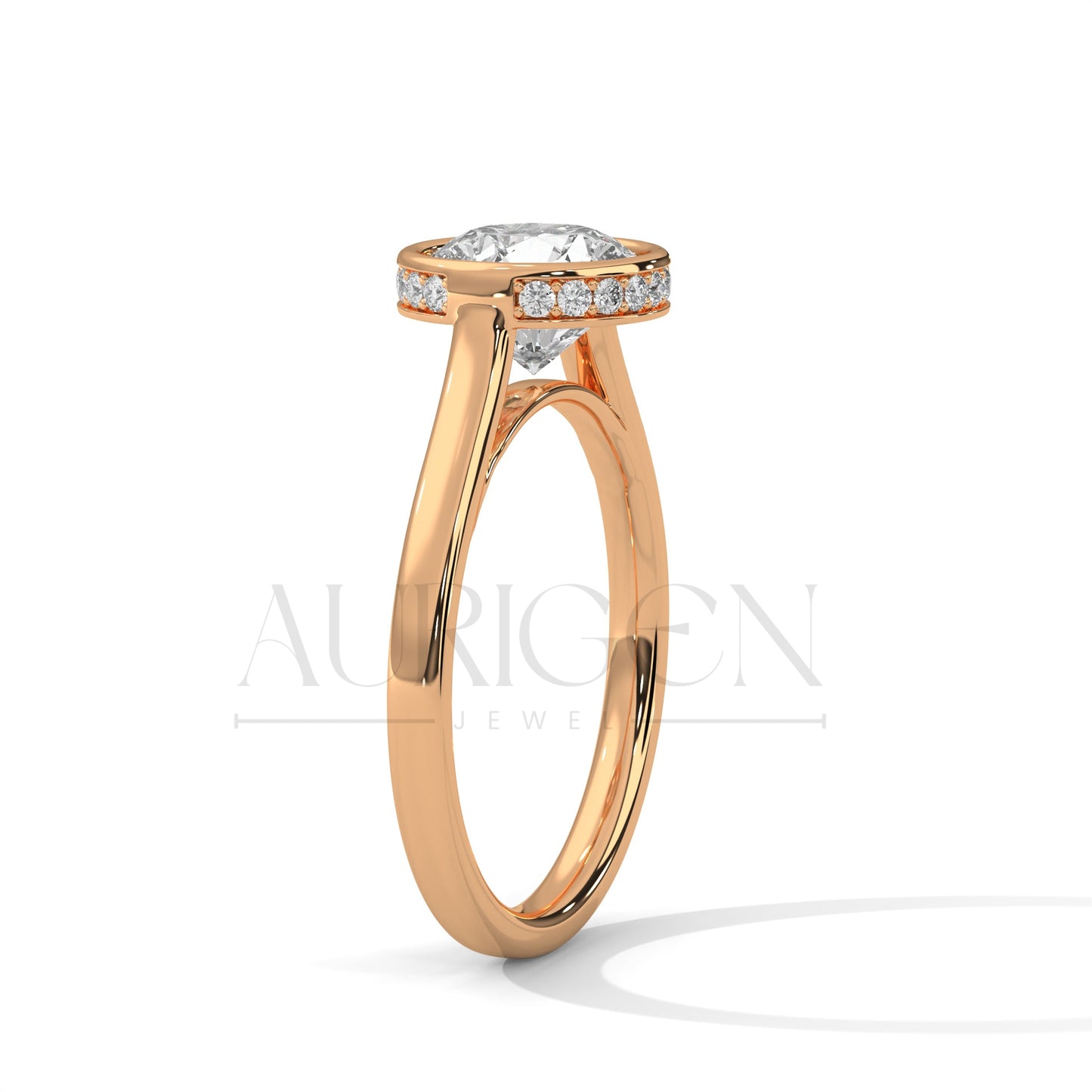 Brilliant Round Cut Moissnite & Lab Diamond Bezel Set 14K Solid Gold Ring