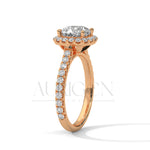 Luxurious Cushion Cut Engagement Ring with Halo and Pave Diamonds In 14K Solid Gold Ring