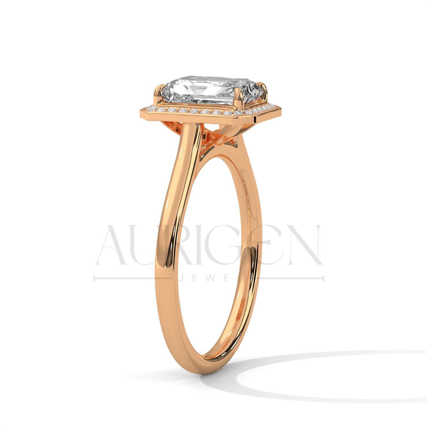 The Regal Radiance – 2.00 CT Emerald Cut Moissanite Halo Diamond Ring in 14K Solid Gold