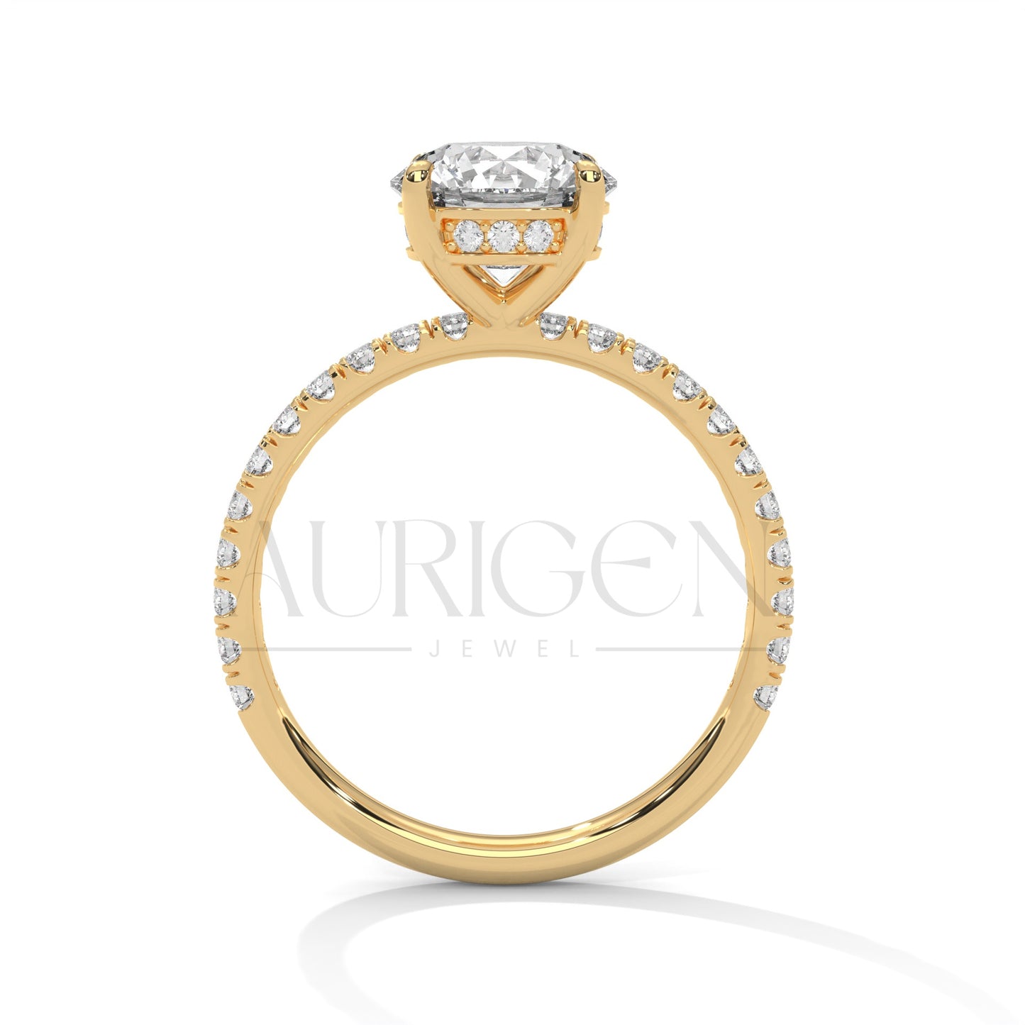 2.0 CT Round Brilliant Cut Diamond Pave Engagement Ring in 14K Solid Gold