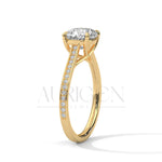 Elegant Cushion Cut Ring in 14K Solid Gold with Pave Diamonds