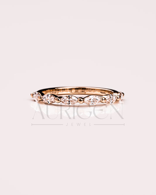 14K Solid Gold Marquise Cut Moissanite & Leb Diamond Half Eternity Band