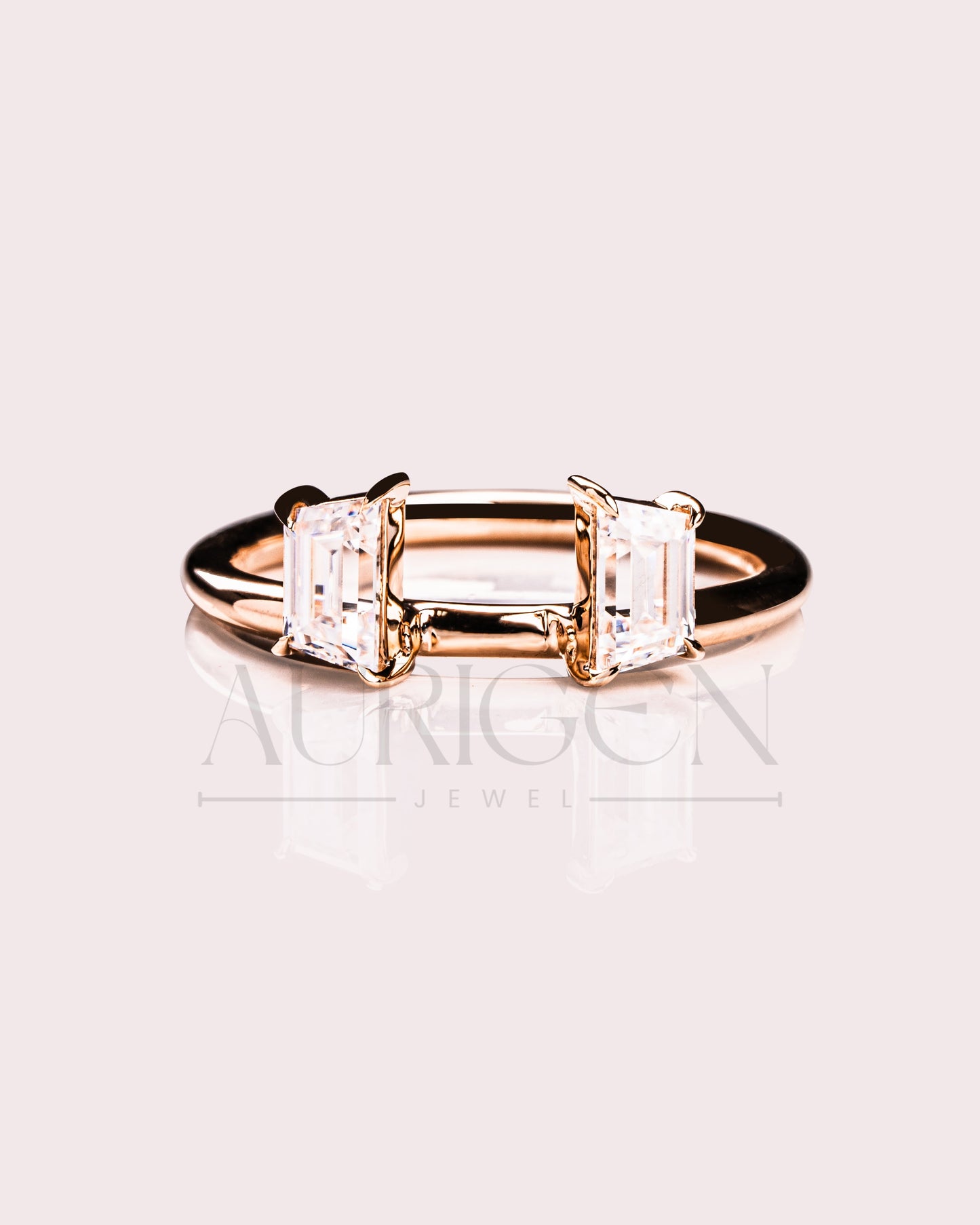 Oval & Trapezoid Moissanite & Leb Diamond Engagement Ring Set 14K Solid Gold