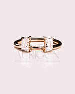 Oval & Trapezoid Moissanite & Leb Diamond Engagement Ring Set 14K Solid Gold