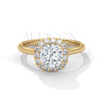 14K Solid Gold Cushion Halo Diamond Engagement Ring