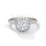 14K Solid Gold Cushion Halo Diamond Engagement Ring