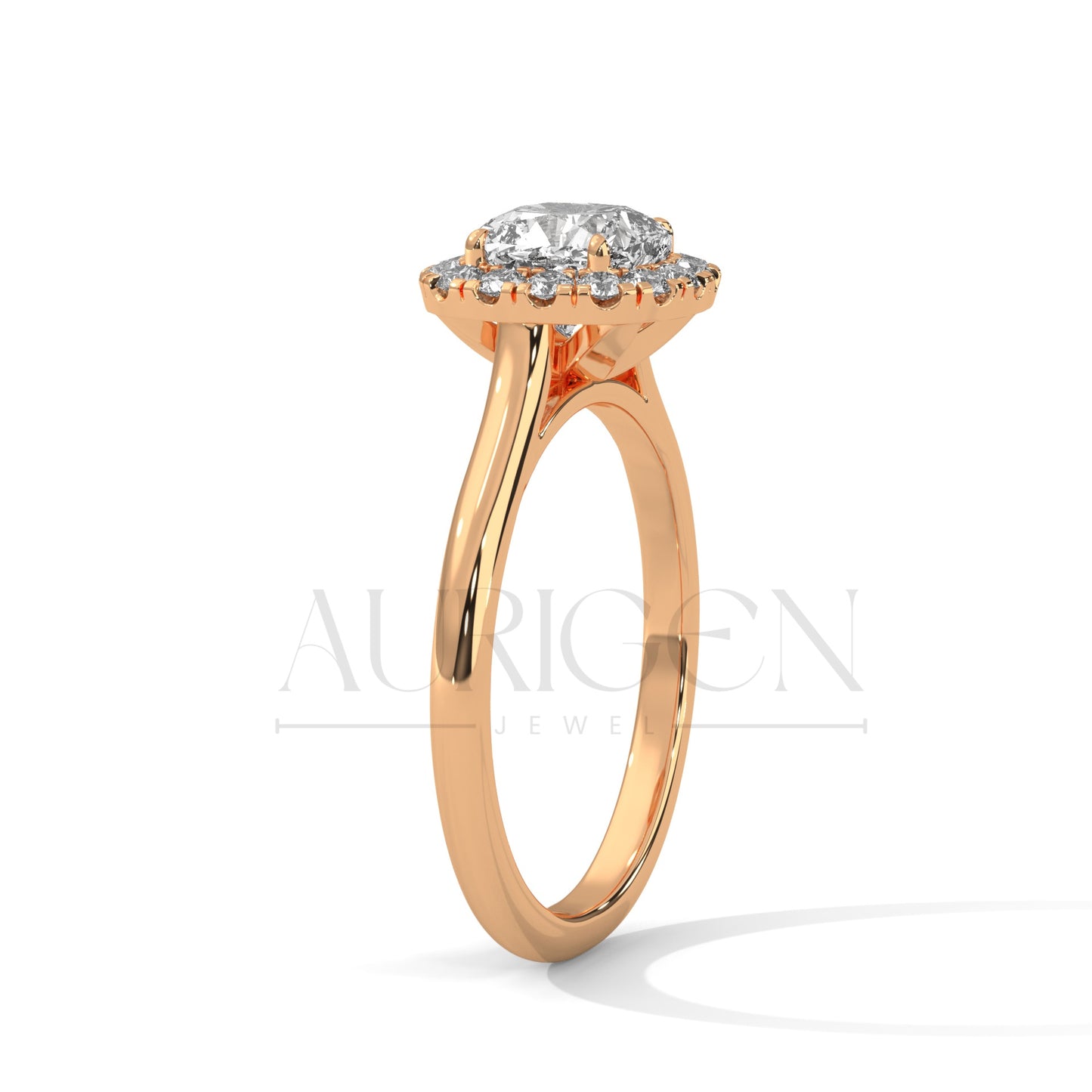 14K Solid Gold Cushion Halo Diamond Engagement Ring