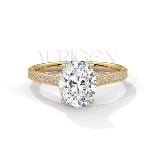 2 Ct Oval Cut Diamond Solitaire Ring with Pave Band in 14K Solid Gold Ring