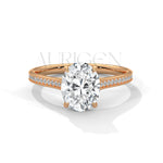 2 Ct Oval Cut Diamond Solitaire Ring with Pave Band in 14K Solid Gold Ring